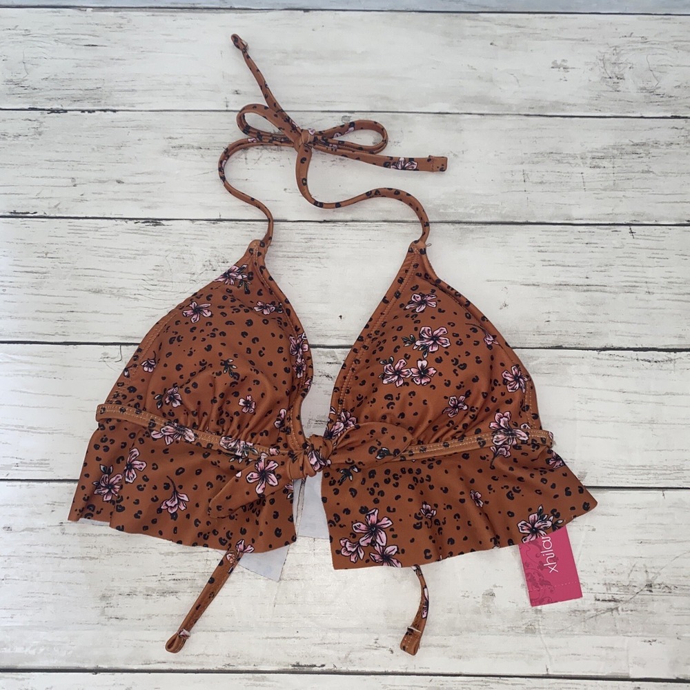 Xhilaration Bikini Top Womens Small Brown Pink Leopard Floral Swim Target S